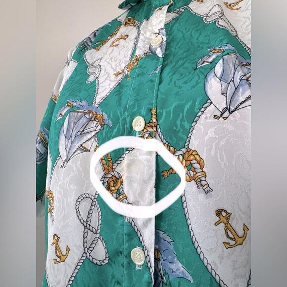 Vintage ‘80s All Hours Sailboat & Anchor Print Short Sleeve Collared Blouse - Picture 10 of 10